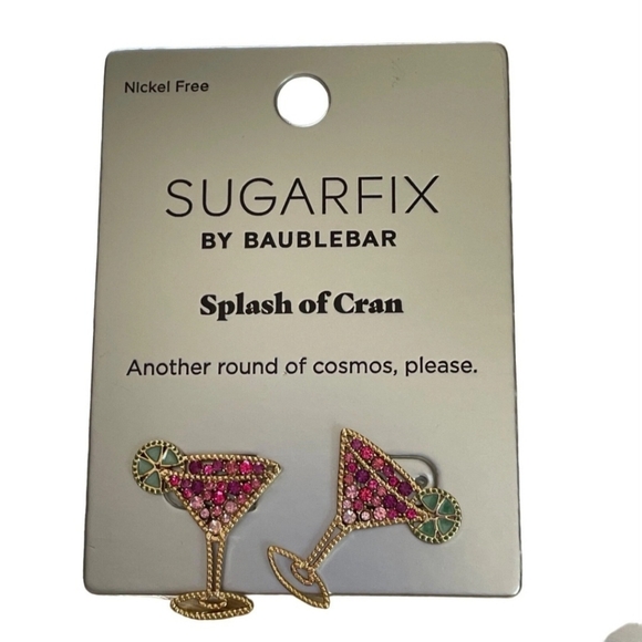 NWT BAUBLEBAR Earrings Pink Gold Martini Cosmos Lime Glass Splash Of Cran - Picture 1 of 2